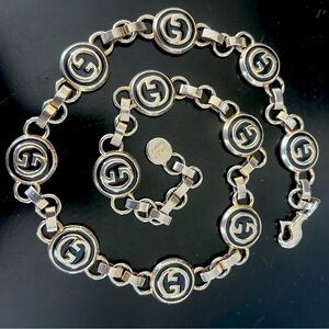GUCCI BELT Chain logo Vintage Old Gucci Gold & Silver GG Necklace Pendant Choker